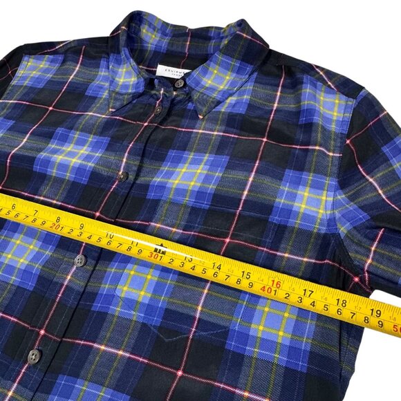 Equipment 100% Silk Plaid Shirt SZ XS Blue Oversized Preppy Academia Grunge - Picture 8 of 12